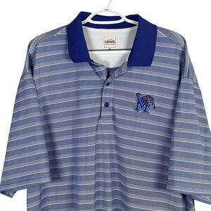 Ashworth Weather Systems Memphis Tigers‎ Polo Shirt Mens 2XL Blue Striped S/S